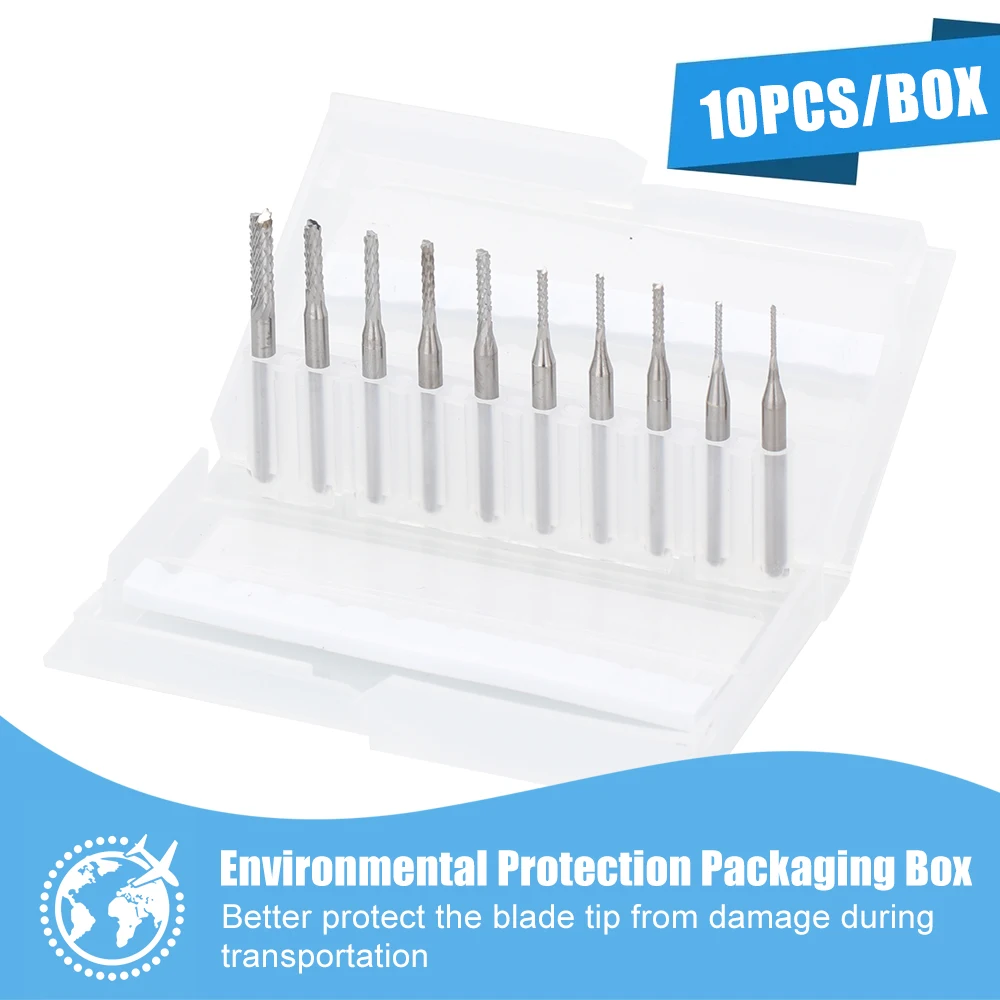 10 Chiếc PCB Xay Bộ Dao 0.8-1.3.175Mm Ngô Khắc Cắt 3.175Mm Vít CNC Router Bit Cuối cối Xay Cho PCB Máy