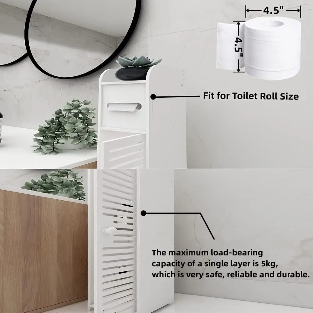 Armadietto portaoggetti per bagno Armadietto da pavimento a 3 livelli Organizzatore con porta Portarotolo per WC sospeso Armadietto portaoggetti per WC stretto