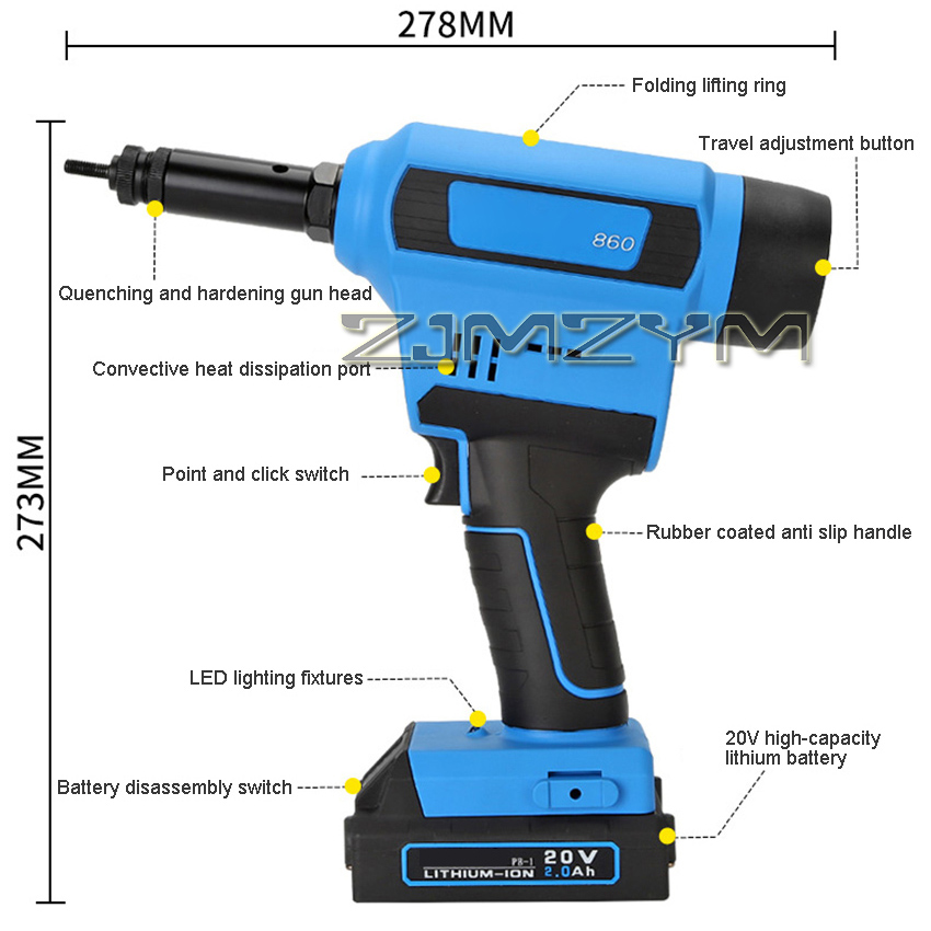 Lithium-Ionen-Niet mutter Pistole rl860 automatische Mutter Zugpistole Niet mutter Pistole Niet maschine Niet mutter Werkzeug 3-10mm 20v