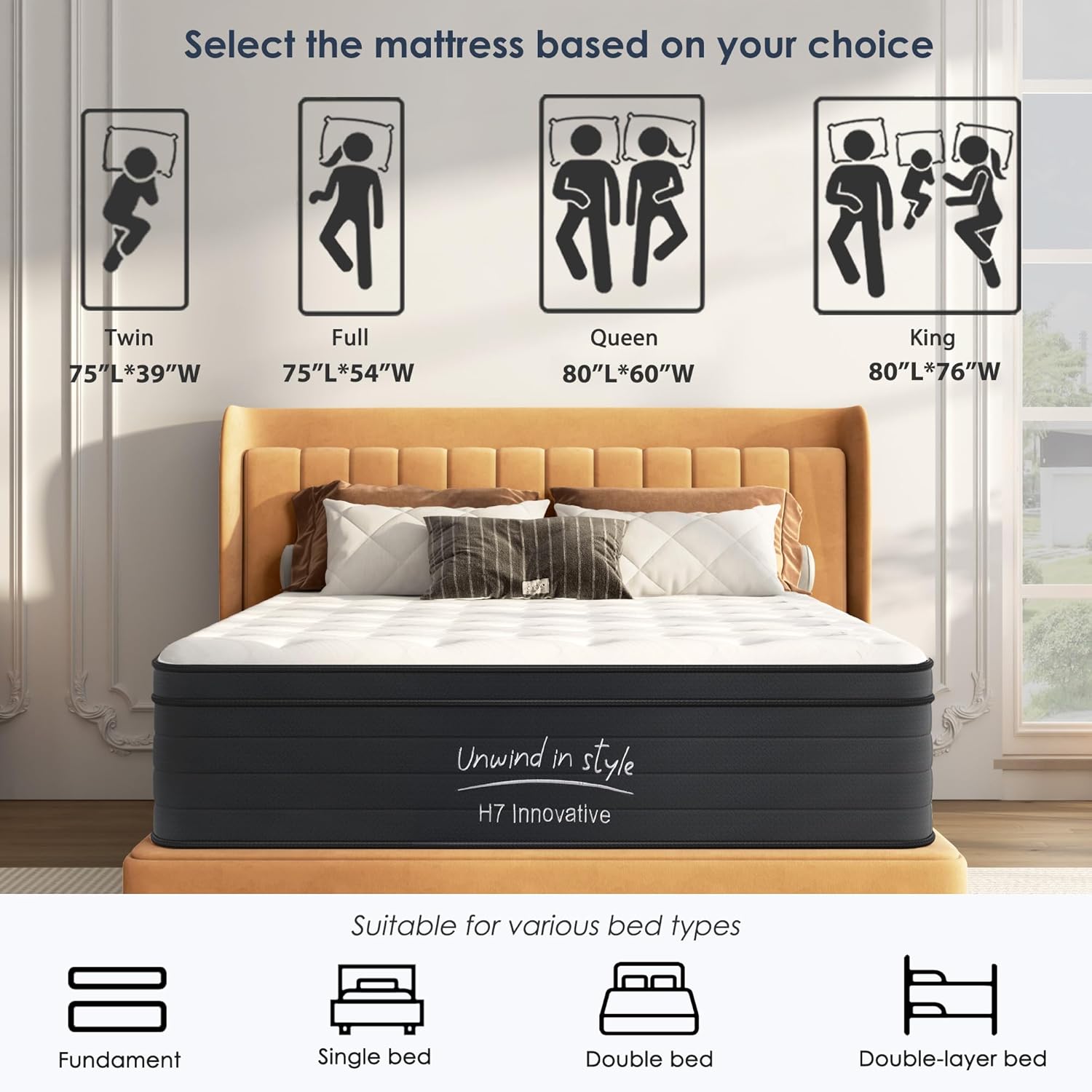 Queen Mattress, 10 Inch Hybrid Mattress in a Box,Individual Pocket Spring Bed Mattress,Medium Firm,Memory Foam Mattress,Black,