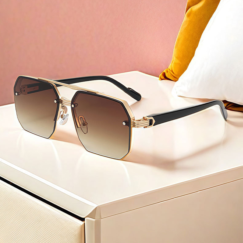 Neue männer Metall Sonnenbrille Platz Halb Rahmen Reis Nägel Casual Trend Persönlichkeit Retro Mode Outdoor Sport Brillen
