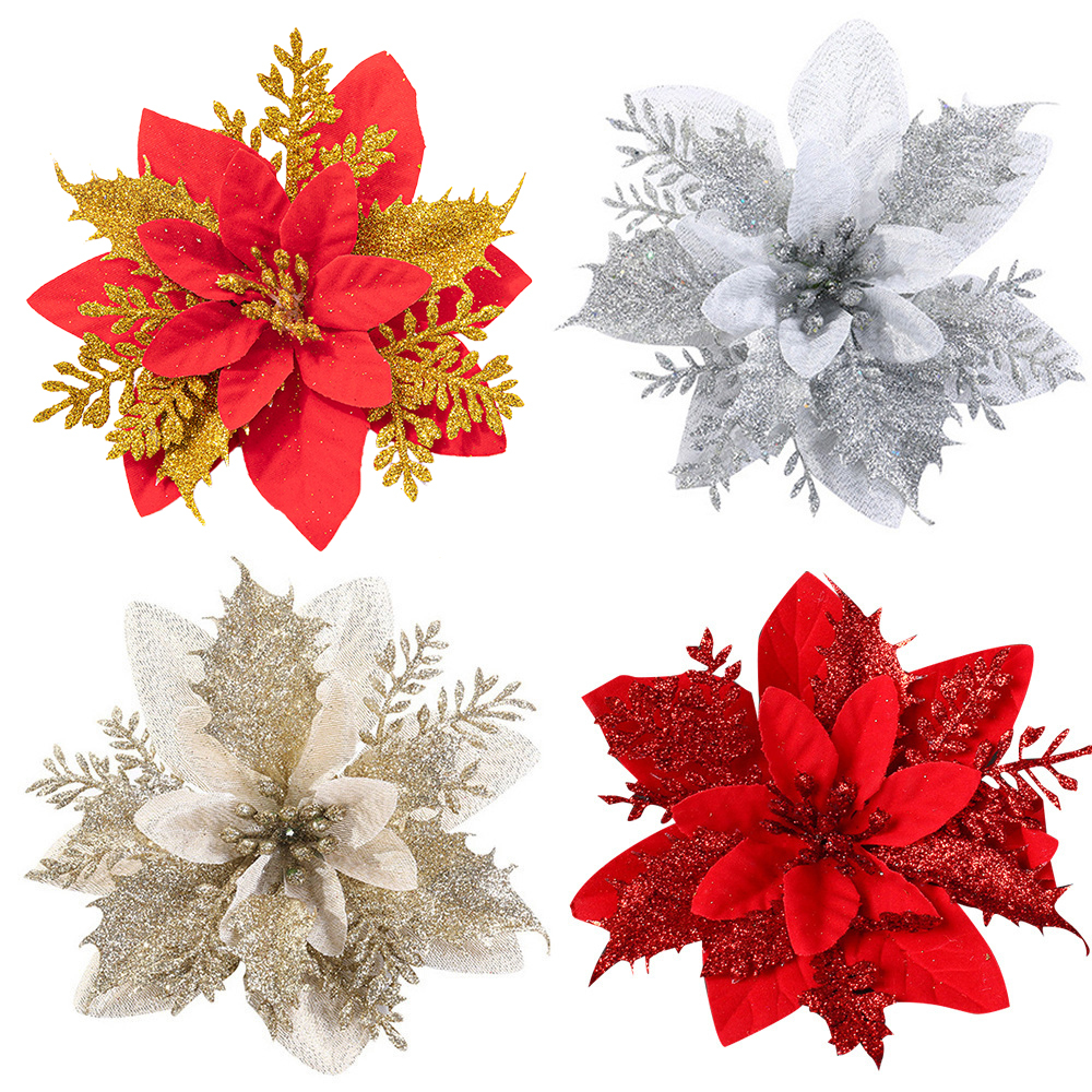 3 Giáng Sinh Hoa Đỏ Vàng Bling Đầu Hoa Cho Noel Nhà Trang Trí Cây Navidad Đảng Đặt Bàn Trang Trí Vật Dụng