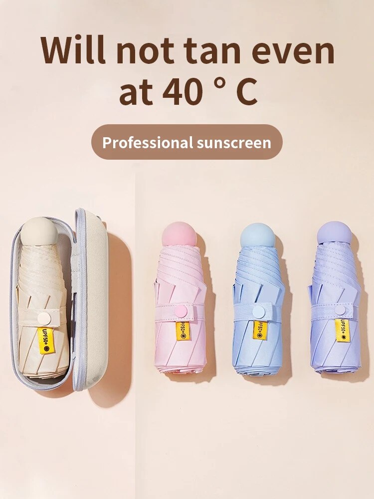 Paraguas cápsula, sombrilla pequeña y portátil de color sólido para mujeres y protección contra la lluvia de doble uso