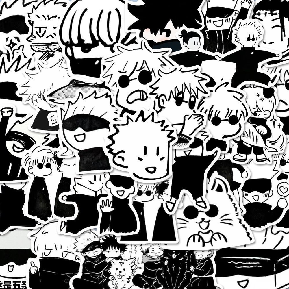 JJK อะนิเมะสติกเกอร์ Gojo Satoru และ Suguru สติกเกอร์ Zhou Shu Hui Zhan สีดําสีขาวมังงะสไตล์น่ารักแล็ปท็อปเคสโทรศัพท์น่ารักตกแต่ง