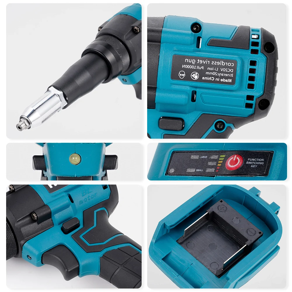 Hormy Electric Rivet Gun Brushless Wireless Rivet Nut Gun Cordless Rechargeable Auto Riveting Drill Tool For Makita 18V Battery