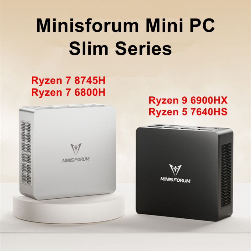 MINISFORUM Slim Series Mini-PC UM870 AMD Ryzen 7 8745H USB4.0 2*DDR5 2*PCIE4.0 2.5G LAN Windows 11 NUC Mini-Computer WiFi6E