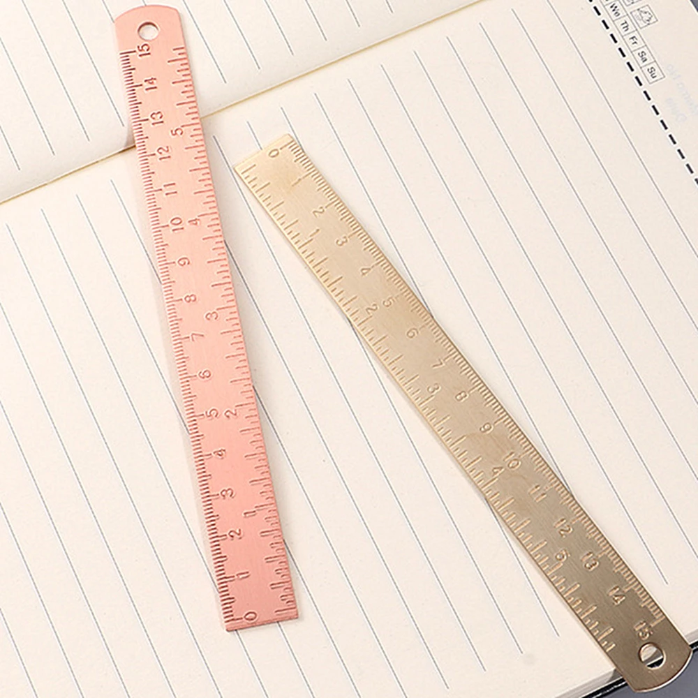 Righello dritto in ottone da 15cm per cancelleria per ufficio scolastico pittura in metallo strumenti di disegno segnalibro righello di misurazione in oro rosa