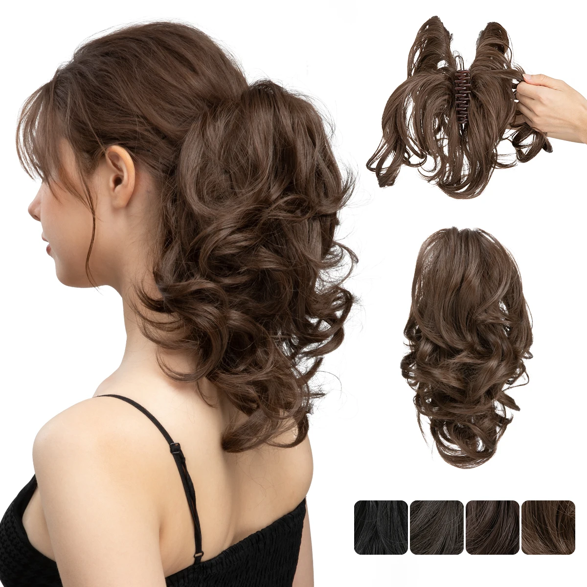 Premium sintético diy garra clipe em extensões de rabo de cavalo coque de cabelo falso preto natural cabelo falso trança para mulher p026