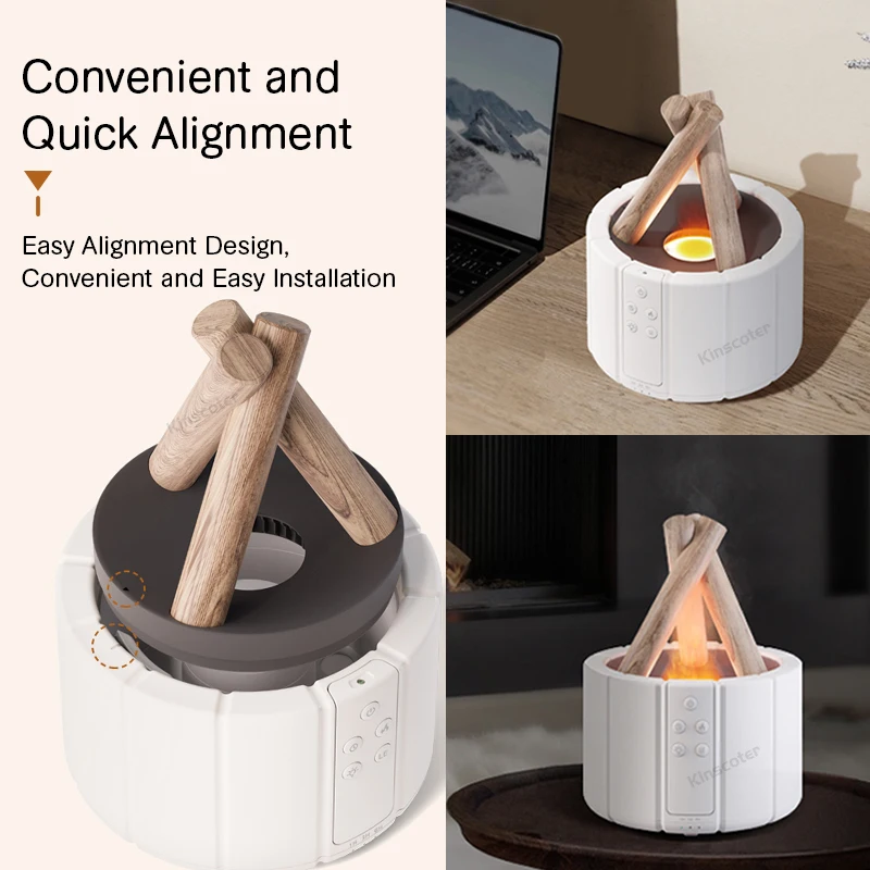 KINSCOTER จําลองเปลวไฟ Aroma Diffuser Bonfire Air Humidifier อัลตราโซนิก Cool Mist Maker Fogger LED โคมไฟน้ํามันหอมระเหย Difusor