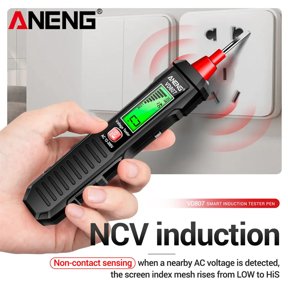 ANENG VD807-probador de voltaje Digital, detectores de pluma, sin contacto, reducción de voltaje CA, NCV, herramientas de prueba de cable vivo cero