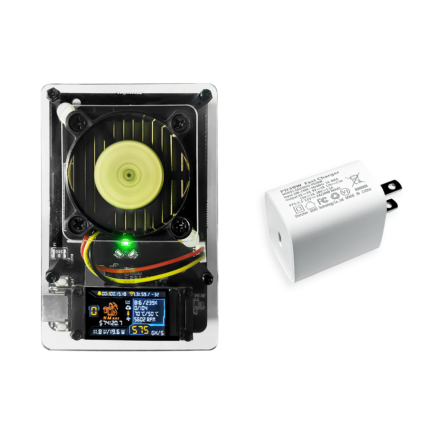 NMAxe NMMiner Offizielles Entwicklungsboard BM1366 Wi-Fi Bluetooth Unterstützung NMMiner Controller 500GH/S 1,14 Zoll IPS-Bildschirm