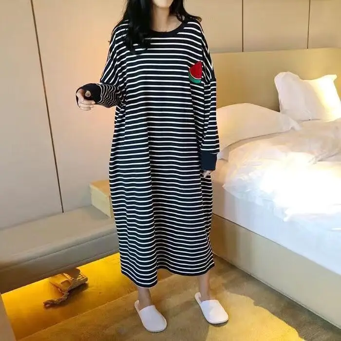 Pijamas Soltos de Manga Longa para Mulheres, Roupas de Casa com Padrão t, Estilo Doce, Fibra de Poliéster, Decote Redo...
