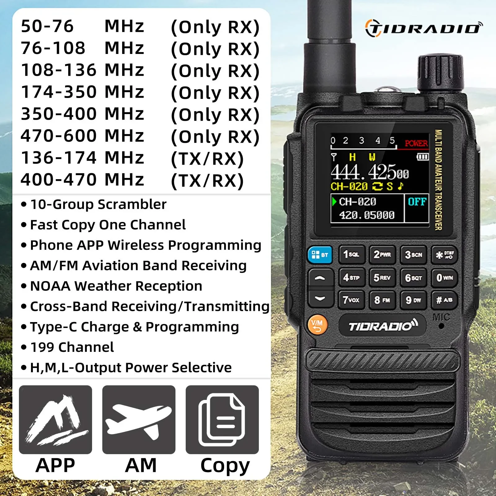 TIDRADIO H3 Walkie Talkie professionale Programmazione wireless Doppio PTT Programmazione radio multibanda portatile a lungo raggio di tipo C