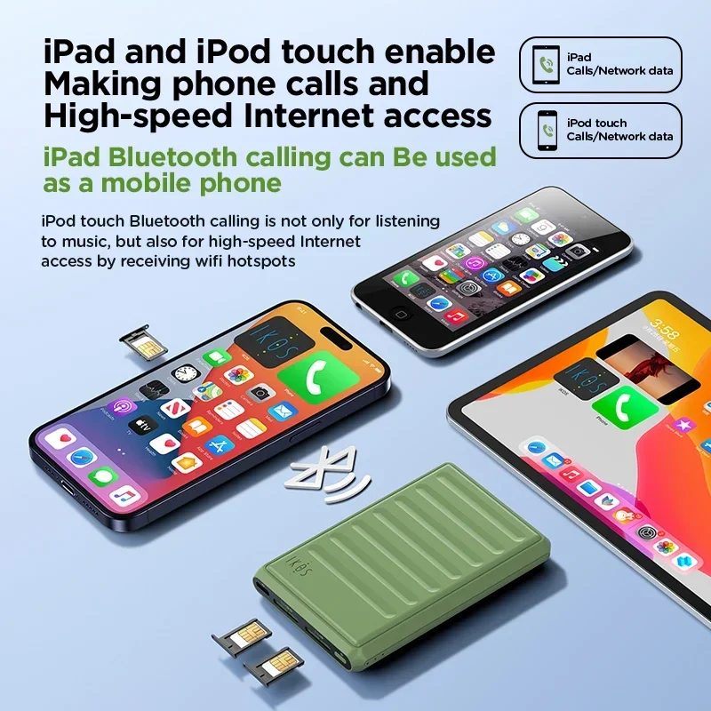 IKOS-adaptador Bluetooth Para iPhone y Android, Tarjeta SIM Dual para compartir datos de red K7 4G, modo de espera, SIMadd