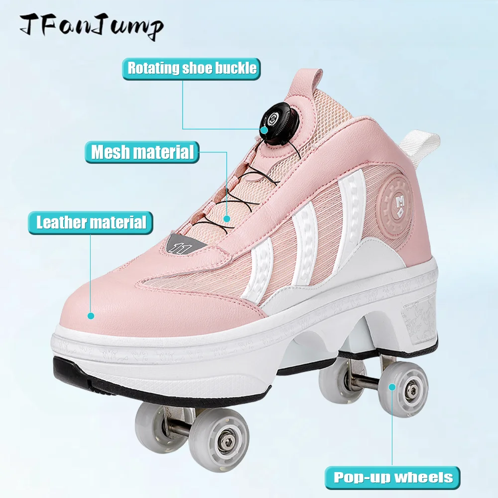 Chaussures de patins à roulettes à déformation, patins à 4 roues à Double rangée, baskets à roulettes à Double usage, chaussures de Skateboard