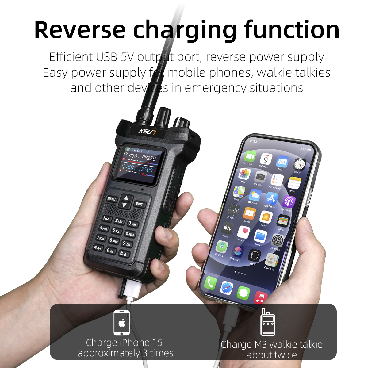 KSUN UV119D 20W VHF UHF Dual Band Taschenlampe Reverse Charge High Power Walkie Talkie Ham Radio Transceiver