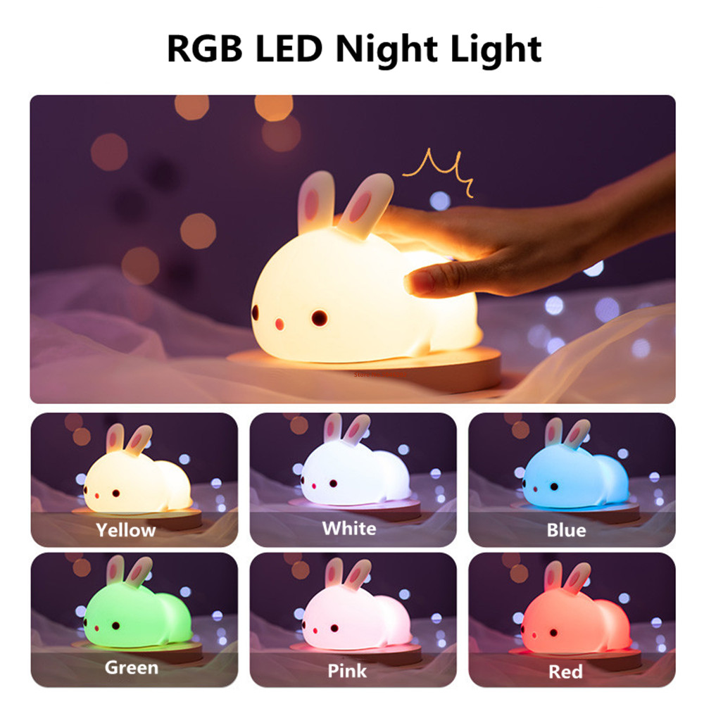 Sensore tattile RGB LED Luce notturna per coniglio 16 colori Lampada per coniglietto in silicone ricaricabile USB per bambini Regalo per festival giocattolo per bambini