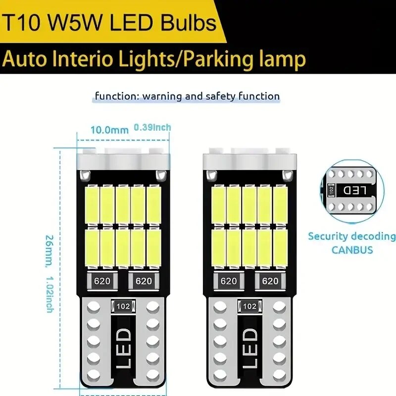 10ชิ้น T10 W5W หลอดไฟ LED CANbus 26SMD 12V 194 168ภายในรถโดมอ่านหนังสือป้ายทะเบียนรถที่จอดรถโคมไฟสัญญาณอัตโนมัติ