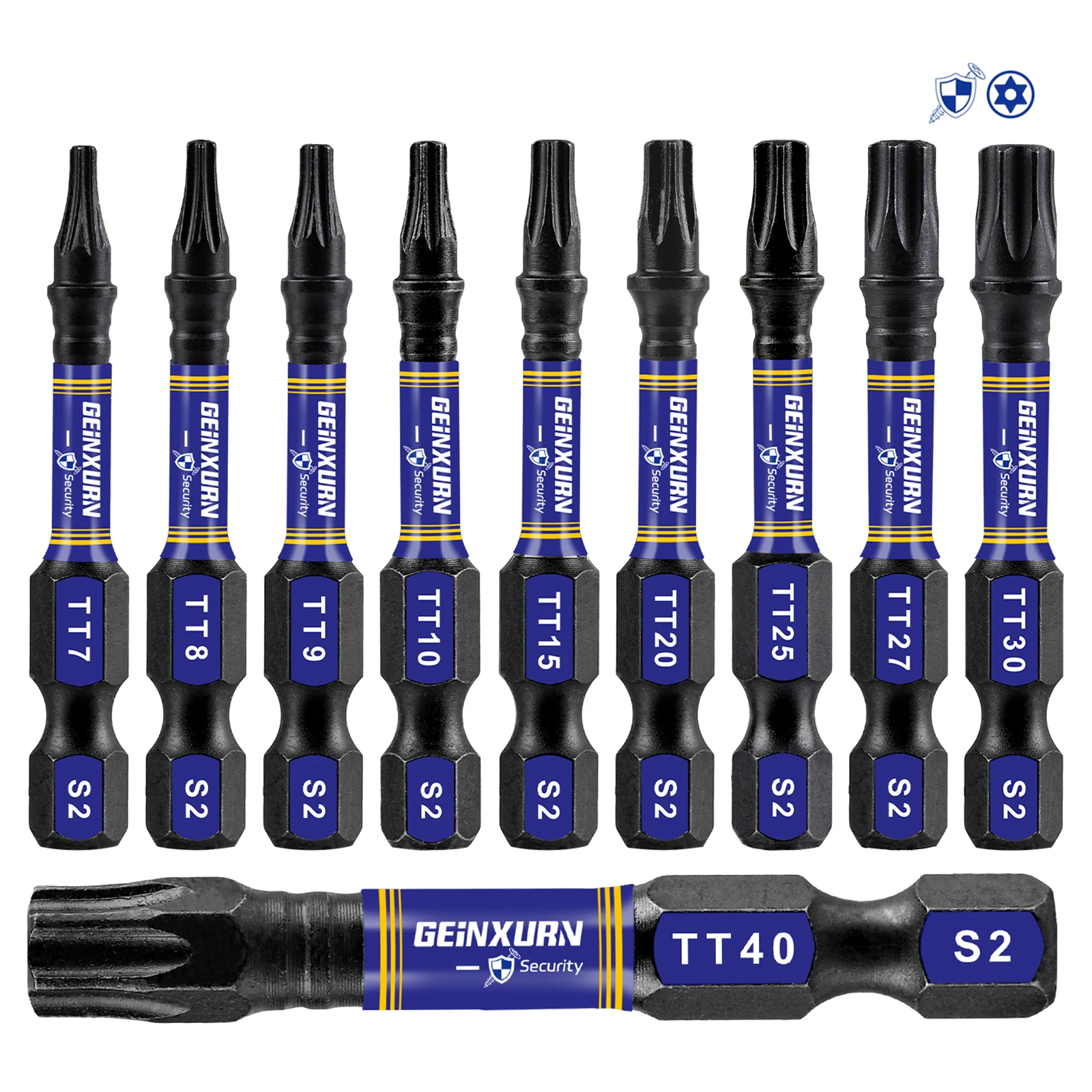 Juego de puntas de destornillador Torx de seguridad Geinxurn TT7-TT40, puntas de inserción de cabeza Torx magnética con portabrocas magnético de impacto