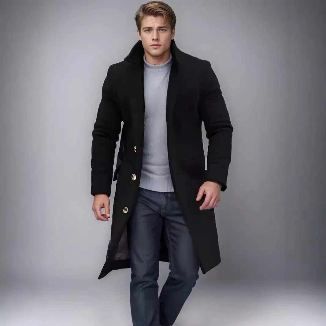 Abrigo cortavientos informal elegante para hombre para otoño e invierno, botón de Color sólido, abrigo de estilo medio a largo de manga larga S-XXXL