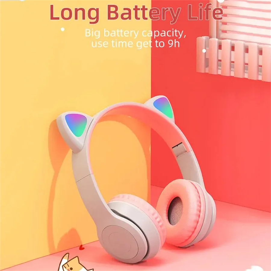 P47M Drahtlose Bluetooth Headset Gamer Katze LED Licht Wasserdichte Noise Cancelling Ohrhörer Drahtlose Kopfhörer Bluetooth Kopfhörer