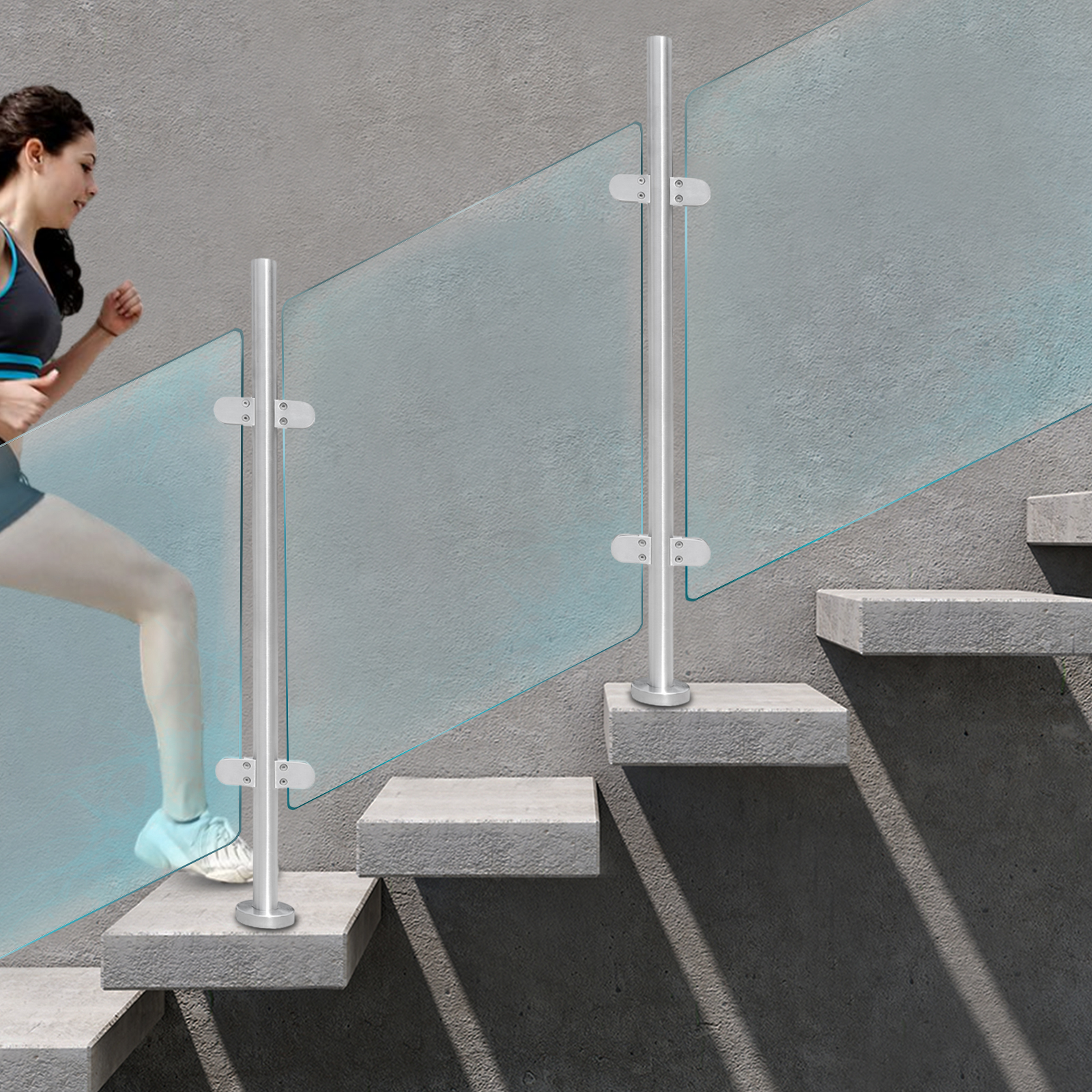 Poste de barandilla de vidrio de 43", balaustrada de poste de valla de piscina de escaleras para escaleras de cubierta de balcón de balaustrada (110 cm, poste medio)