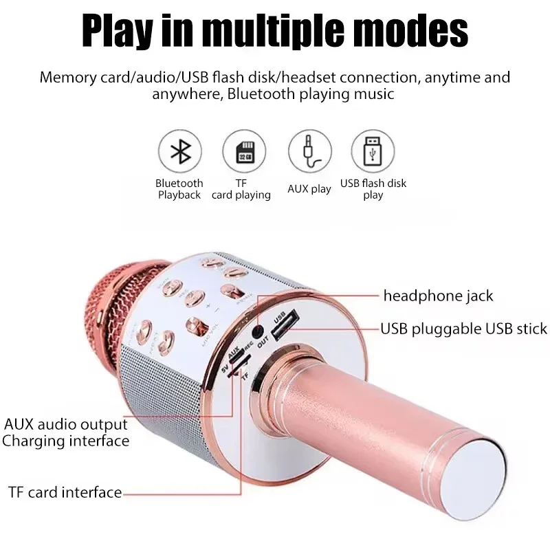 Vikefon karaokê alto-falante bluetooth com microfone, trocador de voz portátil recarregável microfone bluetooth sem fio para crianças
