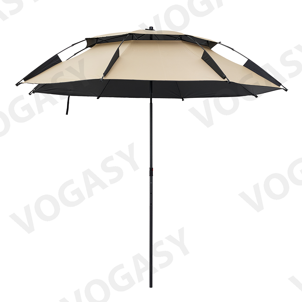 VOGASY Beige Outdoor-Strandschirm mit UV-Schutz, doppellagige schwarze Beschichtung, großer Gartenschirm, Camping-Angelschirm