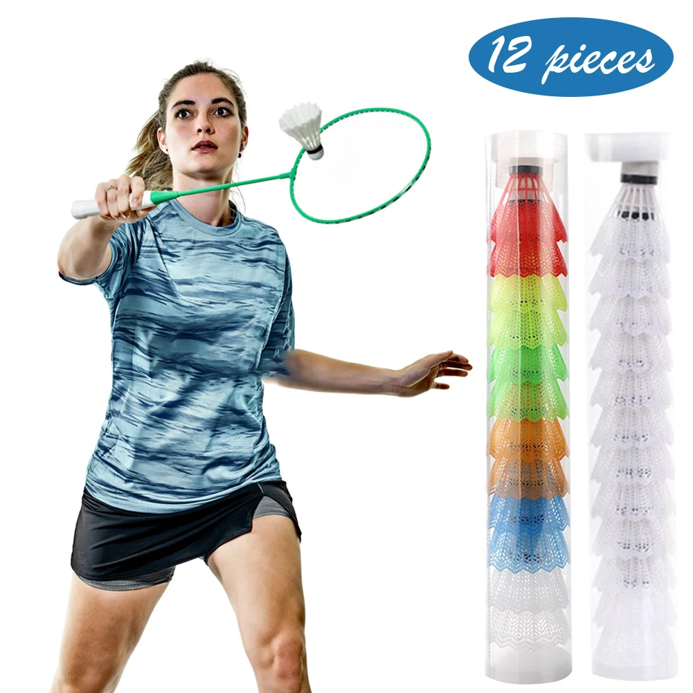 Volant de Badminton en plastique léger, 12 pièces, pour la pratique du frappe, Portable, fournitures d'extérieur