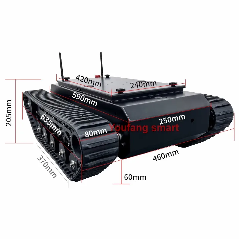 50 kg Last TR500 RC Panzer Gummiverfolgung Chassis Gleichstrommotor Kohlenstoffstahlfederung STM32 System Roboterauto für RC Panzer zu FS Griff