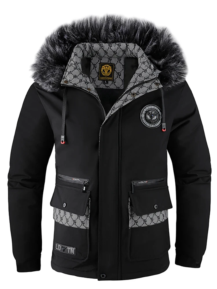 Outono e inverno masculino tendência de moda casual com capuz jaqueta de algodão à prova de vento acolchoado frio cor pura roupas de algodão simples