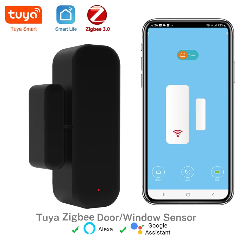 Tuya Zigbee 3,0 Sensor de puerta Sensor de ventana Sensor de contacto para hogar inteligente aplicación remota Control Compatible con Alexa