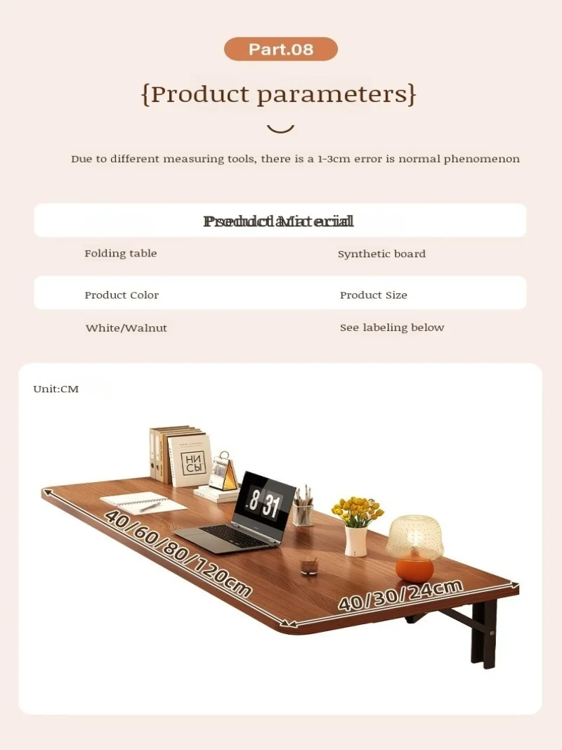 Foldable Wall Mounted Desk For Small Spaces Walnut Finish Floating Table With Metal Brackets Space Saving Laptop Desk For Home