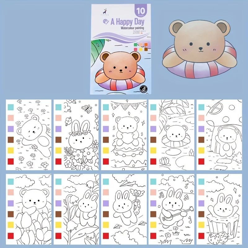 สมุดวาดภาพสีน้ำพร้อมหนังสือ 1 เล่ม 1 ปากกาผงน้ำกราฟฟิตี้วาดภาพสีภาพระบายสีกระดาษวาดภาพ