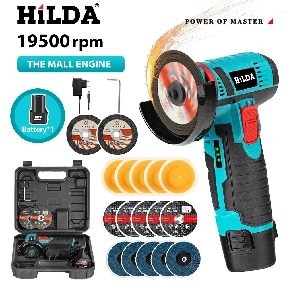 HILDA 12V miniaturowa akumulatorowa Mini szlifierka kątowa z akumulatorem ostrze do cięcia szlifierka do polerowania do cięcia diamentu bezprzewodowego