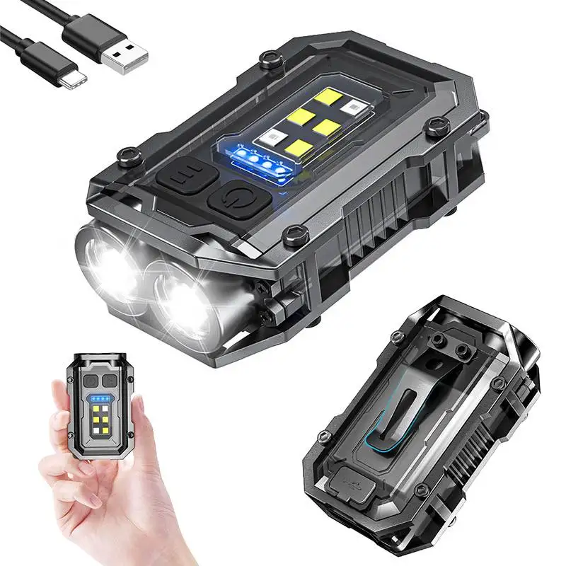 Superhelle, leistungsstarke Taschenlampe, LED, multifunktional, Linterna, magnetisch, COB-LED, EDC, Mini-Schlüsselanhänger, wiederaufladbar
