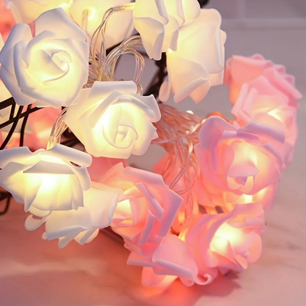 Luzes LED Rose String para decoração do quarto, Luz noturna do jardim sem bateria, Branco e rosa, 2m, 10 luzes, 1pc