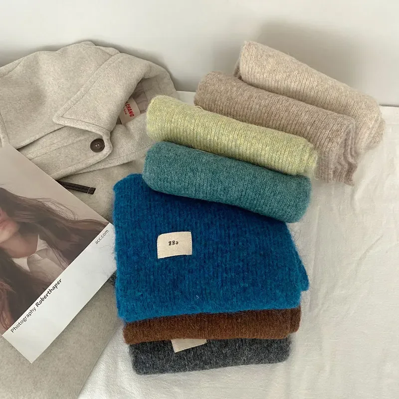 Mulheres cachecóis de caxemira senhora inverno engrossar mais quente macio pashmina xales envolve feminino cor pura malha longo cachecol para mulher