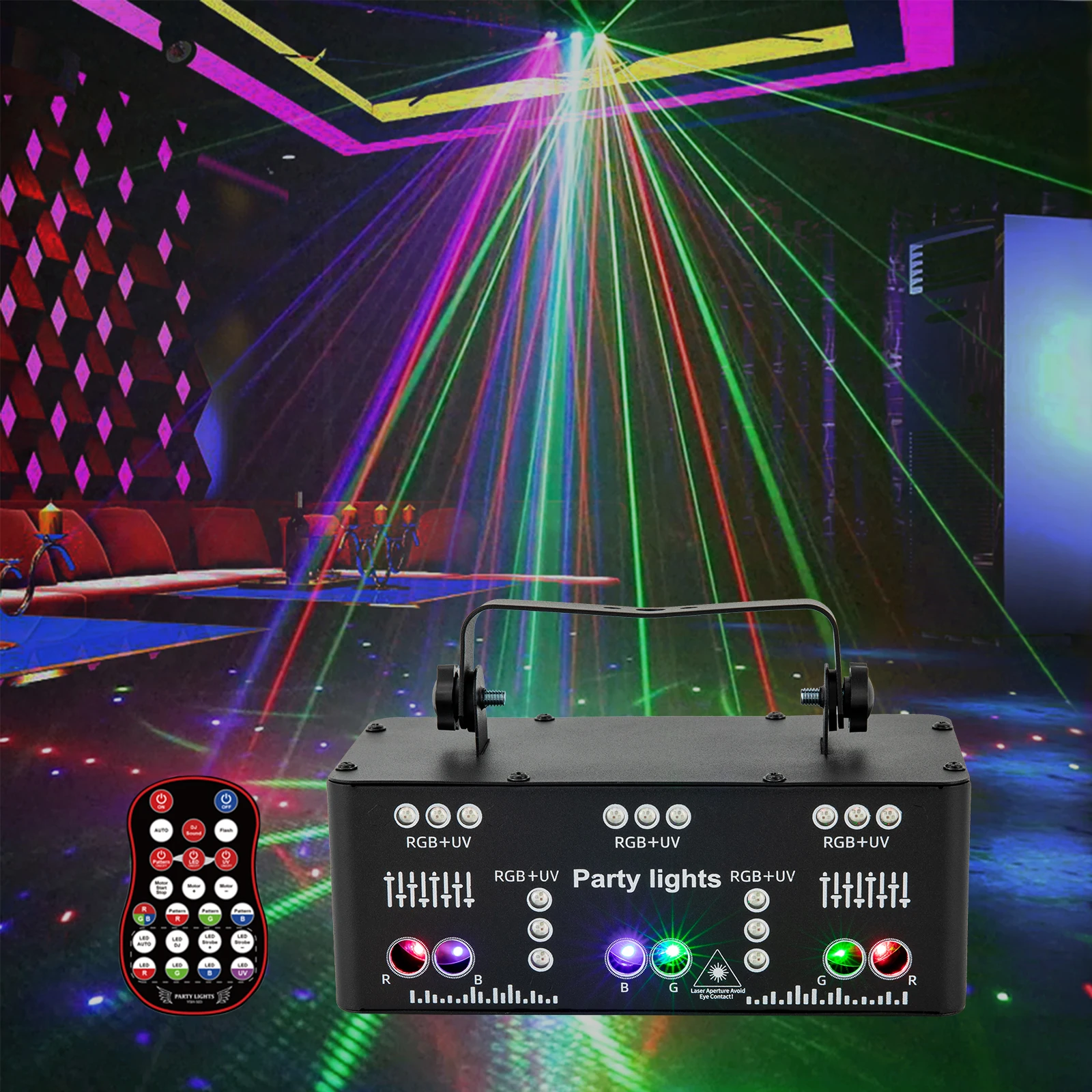 DJ Disco Light Party Light 21 LED RGB Light Sound Control Strobe Samobieżny reflektor z efektem DMX z laserem i diodą LED