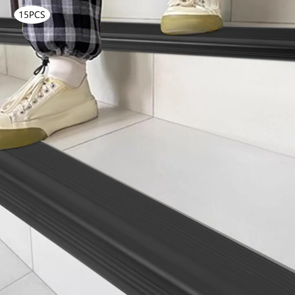 15 Pcs Stair Edging Protector Anti-Slip Edge Nosing Tread Strip PVC Self Adhesive Stair Step Edge Reducing Collisions