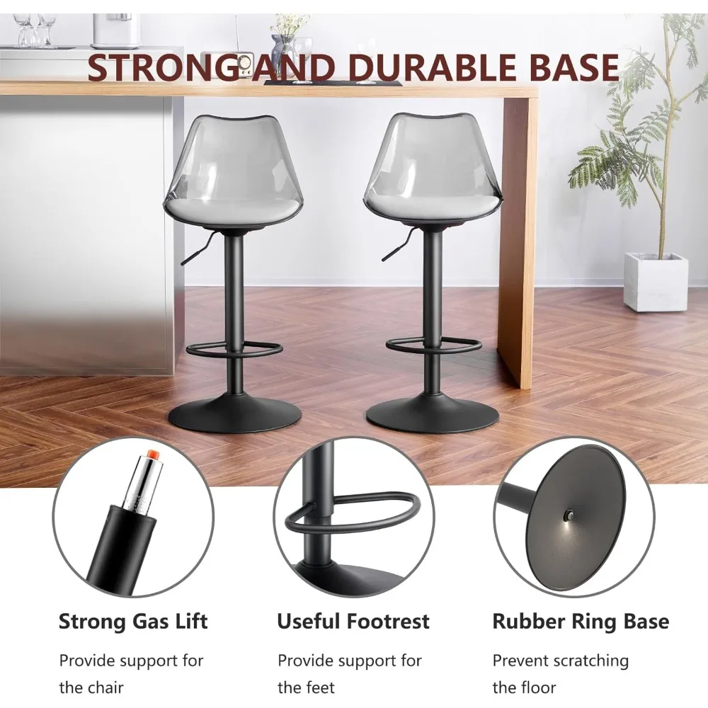 Modern Swivel Bar Stools Set of 2, Faux Leather Upholstered Counter Height Stools with Clear Acrylic Backrest, Adjustable Bar