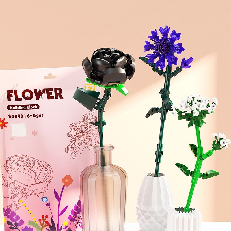 ชุดตัวต่อโมเดลดอกไม้ช่อดอกไม้3D ชุดของเล่นเพื่อการศึกษาแบบ DIY สำหรับเด็กของขวัญสุดโรแมนติกสำหรับผู้ใหญ่