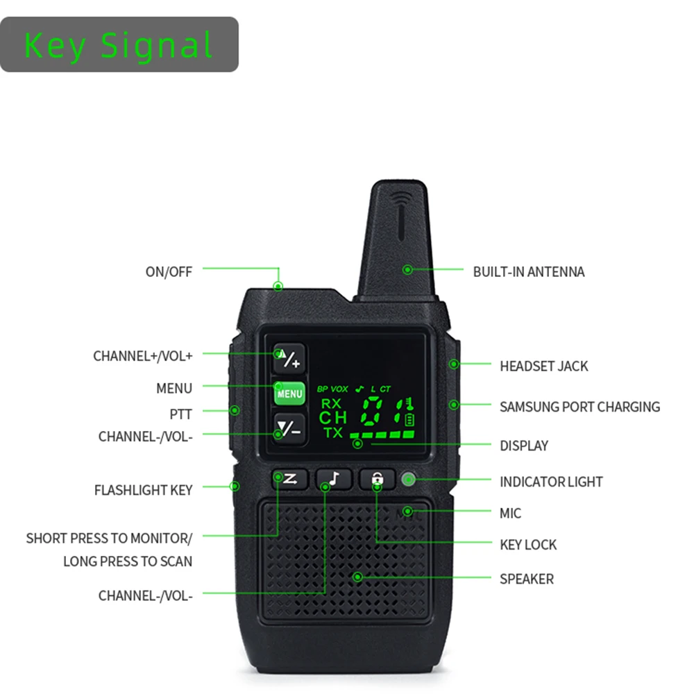 New Anysecu Mini-5 Handheld FM Radio128 Channels UHF 400-520MHz Mini Walkie Talkie