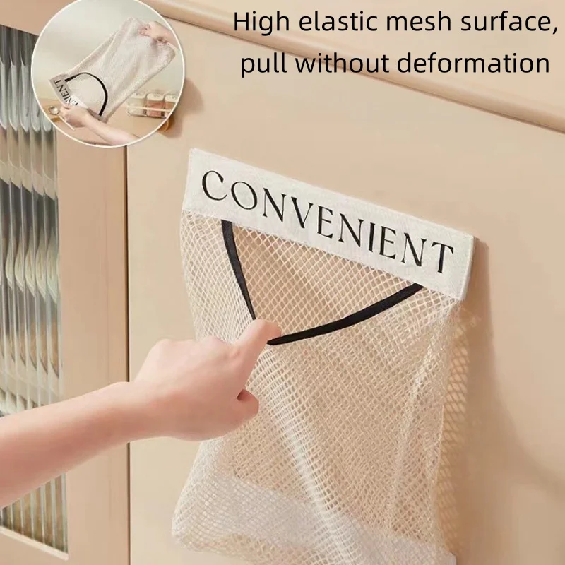 Wall Mounted Large Capacity Storage Bag Kitchen Garbage Bag Clutter Organizer Velcro Storage Pocket Multi-Purpose High Elastic