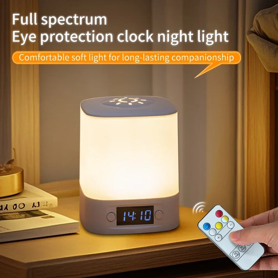 Luz noturna led recarregável com display de tempo, lâmpada de cabeceira com brilho ajustável alimentada por usb para berçário de bebê, quarto de leitura