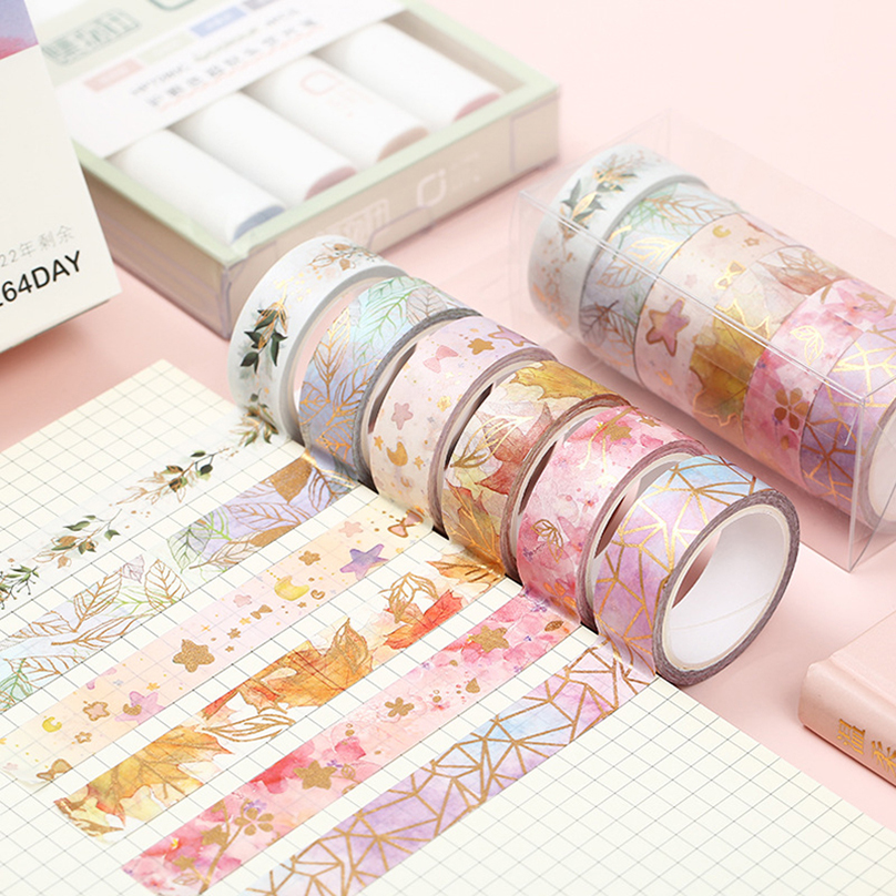 6 rotoli di nastro adesivo Washi Sakura Set materiale scolastico Nastro adesivo decorativo 5 m Lamina d'oro Washitape Journaling Cancelleria Nastro adesivo