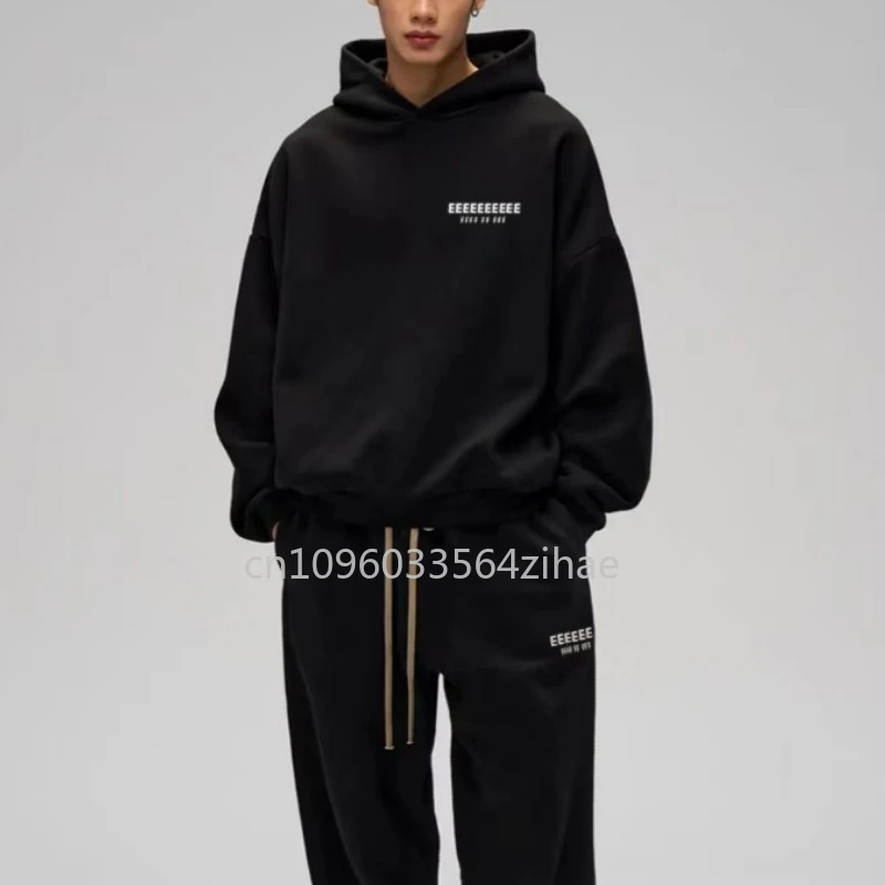 Męskie komplety sportowe FW25, modna marka, silikonowe logo z literami na klatce piersiowej i plecach, dwuczęściowe zestawy, markowe komplety sportowe męskie oversize.