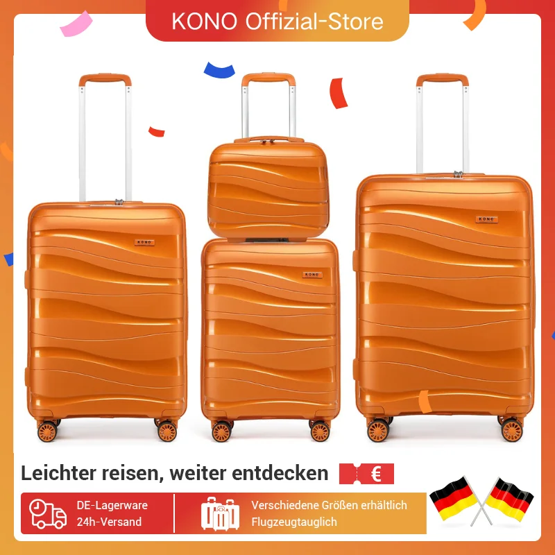 KONO 4-teiliges Kofferset mit Beautycase | PP-Hartschalenkoffer & TSA-Schloss | Handgepäck-Set in S/M/L