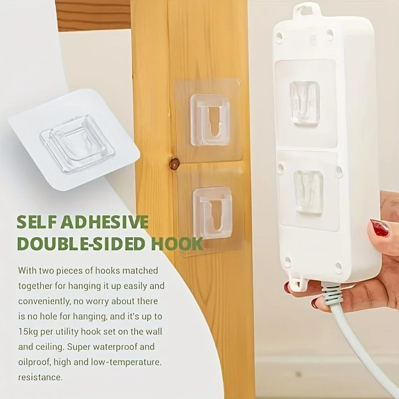 10/2 คู่กาวสองด้านตะขอติดผนังที่มองไม่เห็น Traceless Snap Hook Wall ผู้ถือห้องน้ําห้องครัวห้องนอน Hook Kit