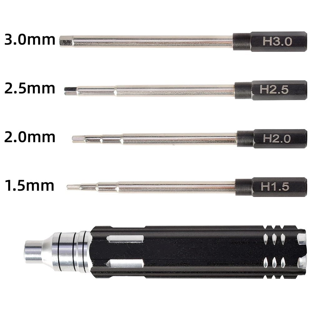 4-in-1 Hex Screwdriver Set Metal Tool Kit 1.5/2.0/2.5/3.0mm for RC Helicopter Car Airplane Drone Aircraft Models Repairing